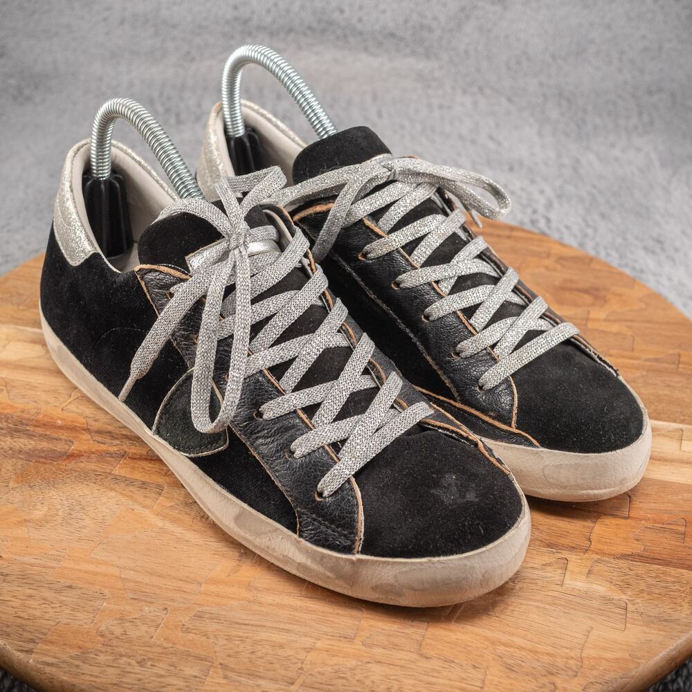 Philippe Model Black Suede Sneakers with Silver Accents